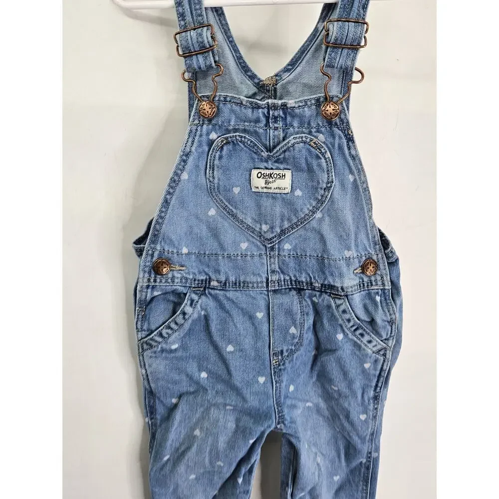 OshKosh B'gosh Overalls Coveralls Toddler Blue Denim Pockets Adjustable Size 2T